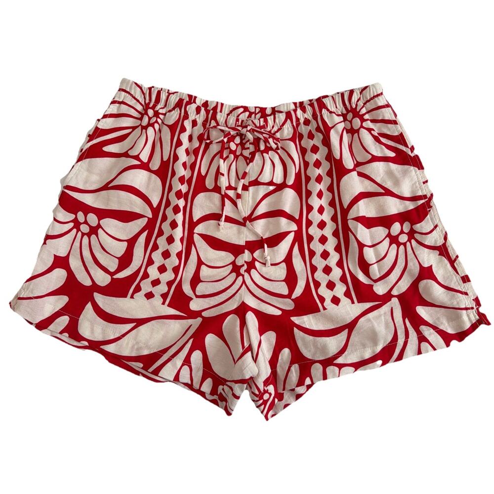 NWT H&M Loose Fit Shorts Womens Large Red & White Pattern Drawstring Pull On